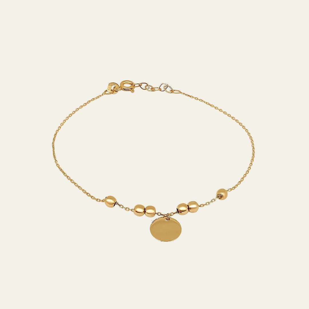 Gold Perlen Armband aus 14 Karat Gelbgold mit Goldplättchen
