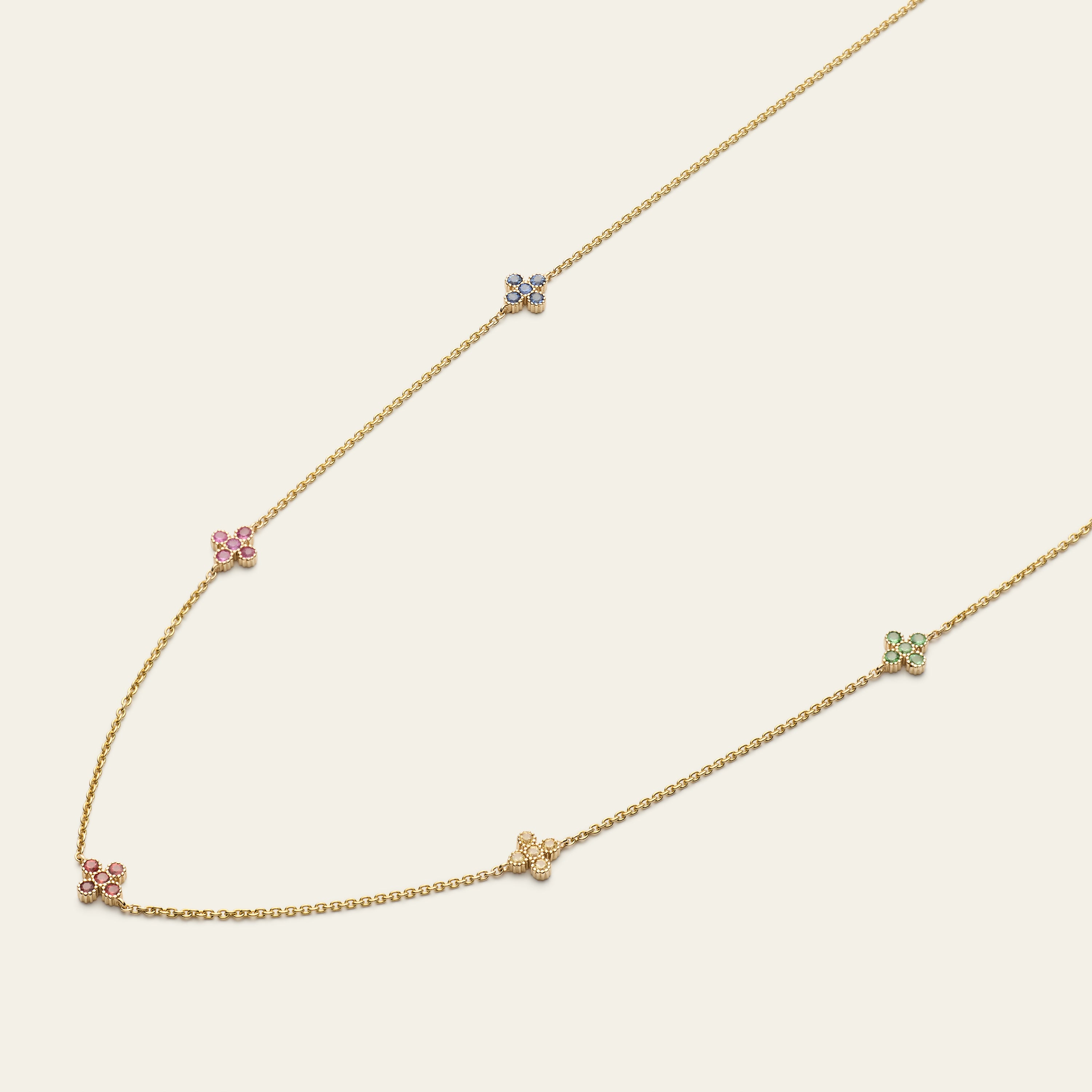 Collier mit bunten Saphiren in blumen Form in 18 Karat 750 Gelbgold