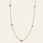 Collier mit bunten Saphiren in blumen Form in 18 Karat 750 Gelbgold