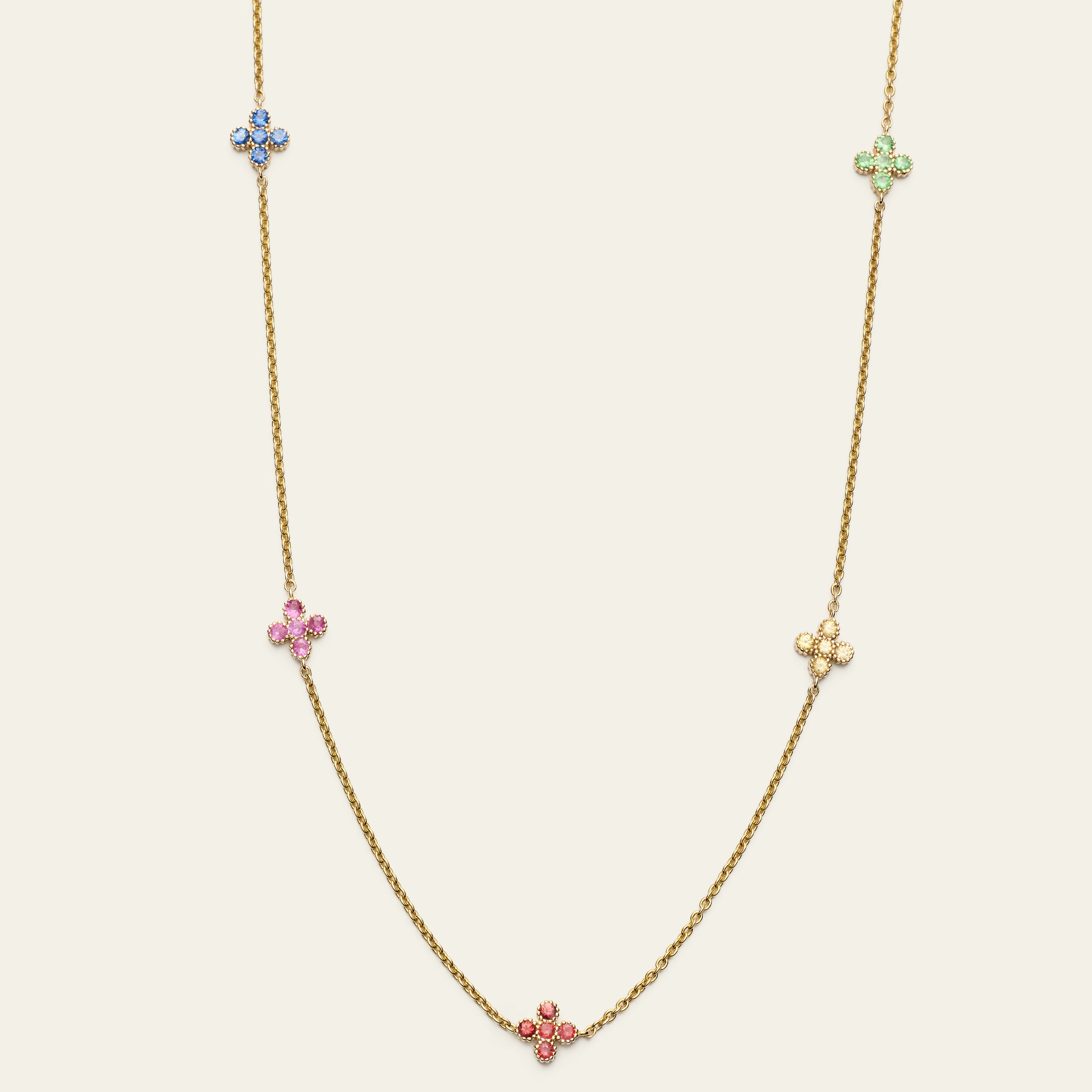 Collier mit bunten Saphiren in blumen Form in 18 Karat 750 Gelbgold