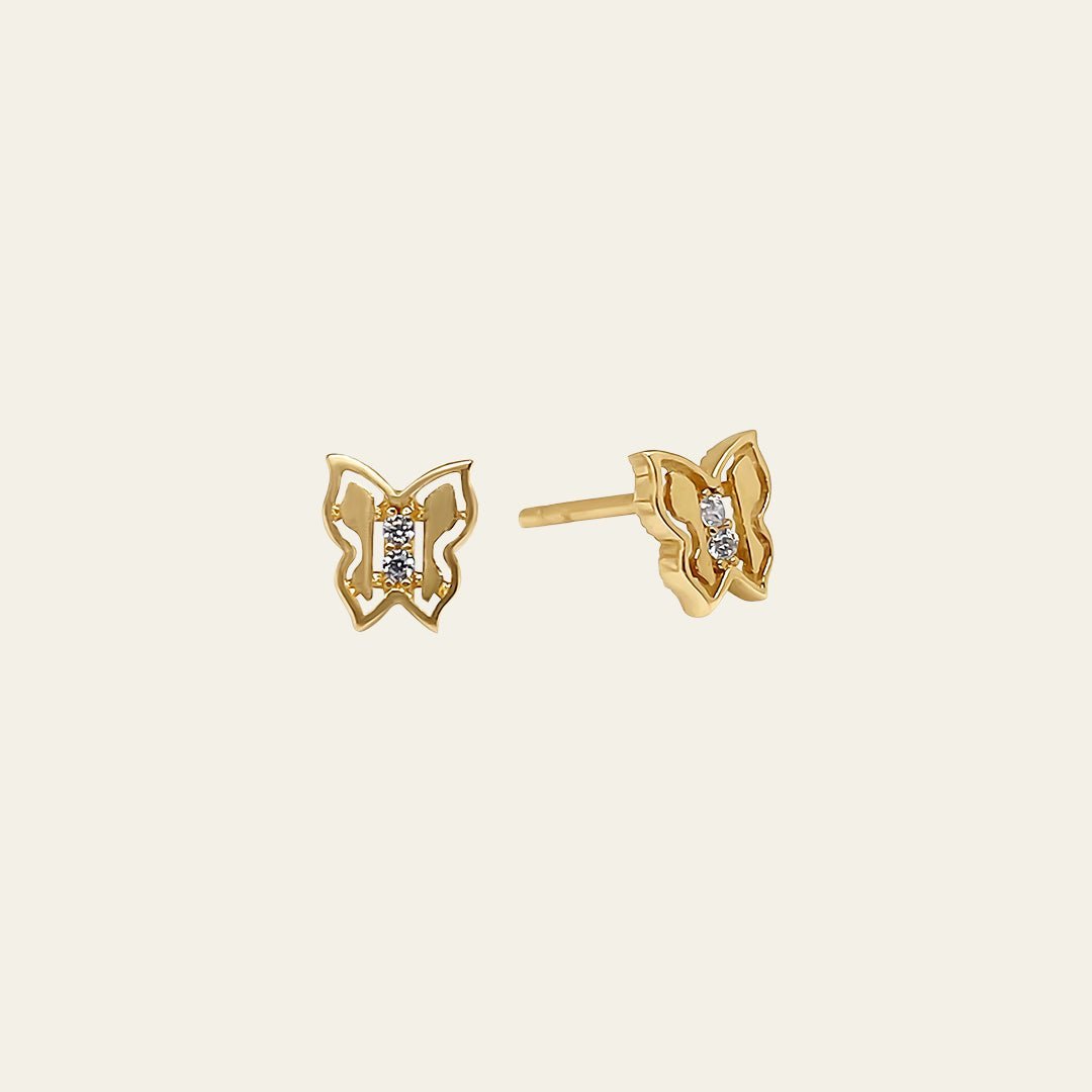 Schmetterling Ohrstecker aus 14 Karat Gold mit Zirkonia Steinen
