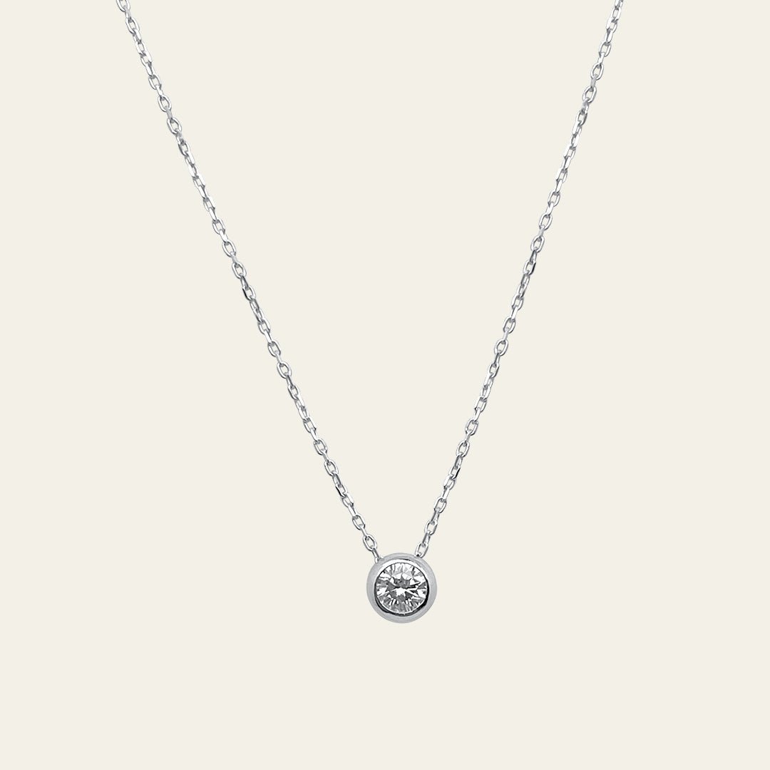Zirconia Stein Anhänger in runder Fassung mit Kette aus 14 Karat (585er) Weißgold 